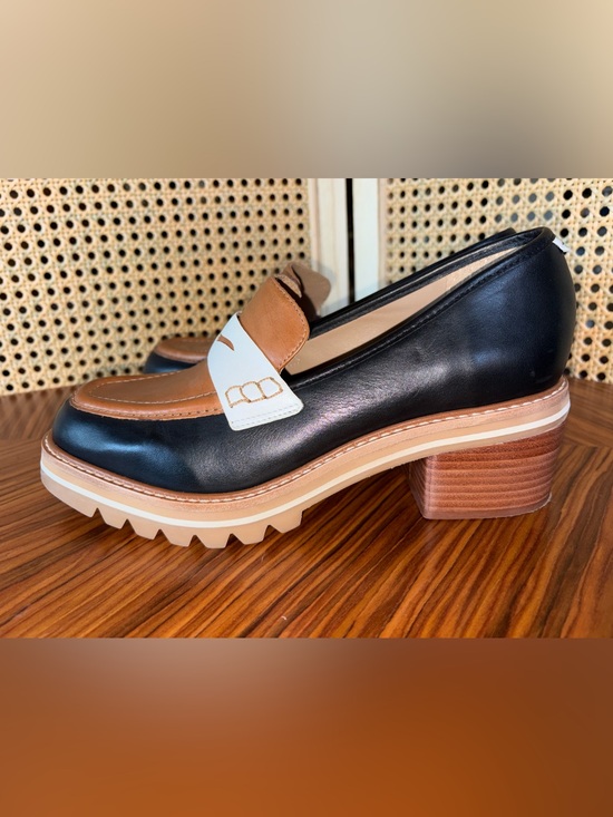 Bernardo Shoes - Bernardo Black, Brown & White Leather Lug Heel Loafer